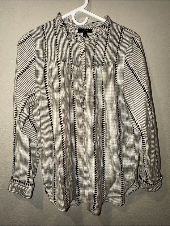 J. Crew Tops - Crew Black & White Striped Ruffle Neck Long Sleeve Blouse Small